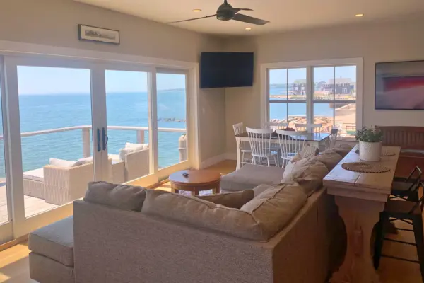 Living room looking out over the water at a rental in Connecticut