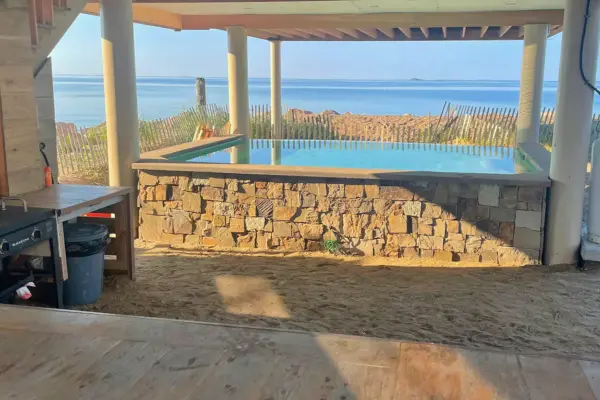 beachfront outdoor pool at a rental in Connecticut