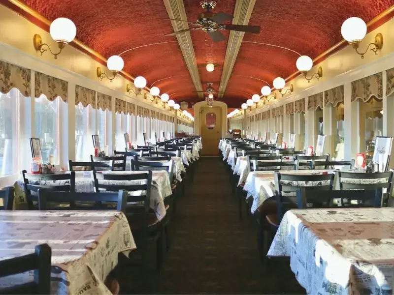 Casey Jones Train dining car experience, a unique Lancaster activity.
