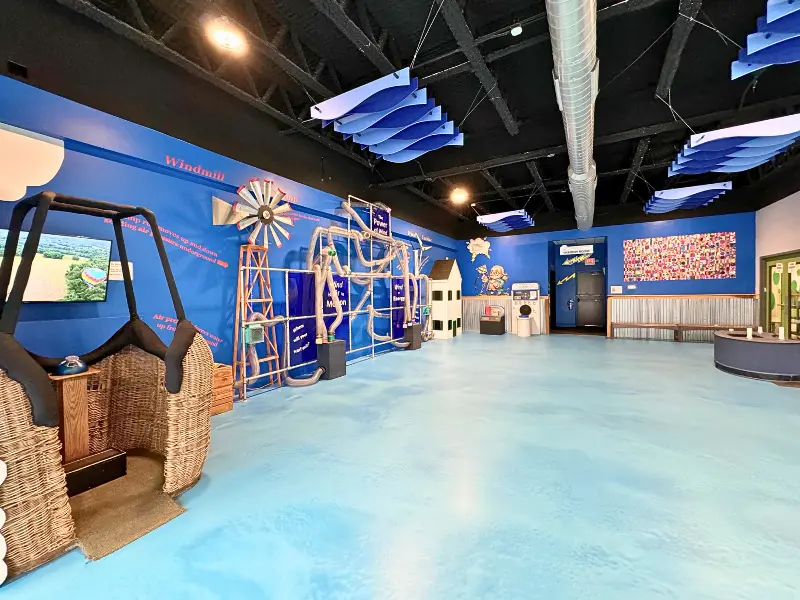 Interactive air exhibit with wind tunnels at Bucks County Children's Museum