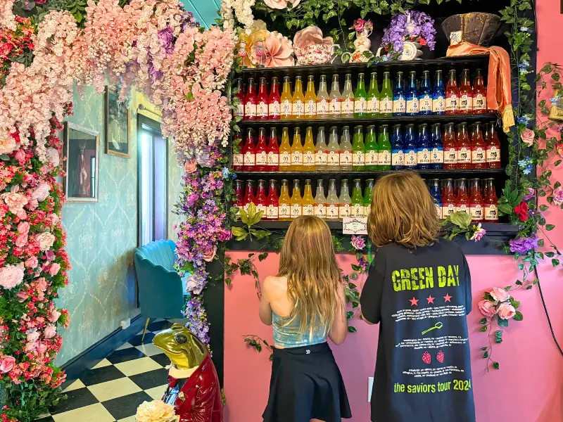 Colorful soda display in Olde Mistick Village shop in Mystic Connecticut.