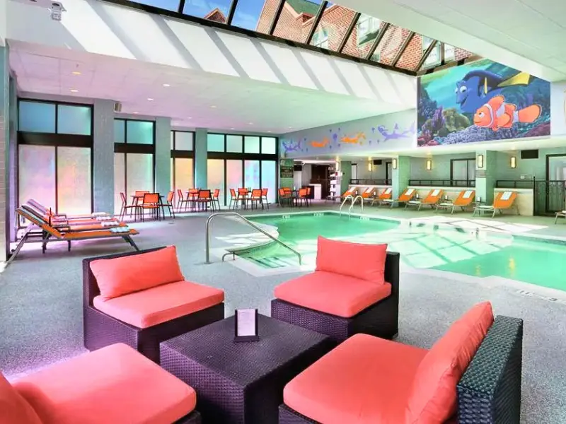 Hilton Mystic, CT indoor pool with "dive-in" movie