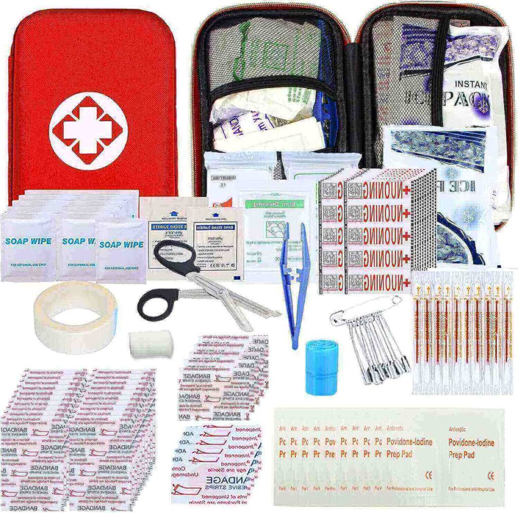 First aid kit, open and displayed.