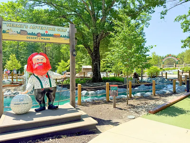 Entrance statue for Hermit's Adventure Golf at the Desert of Maine.