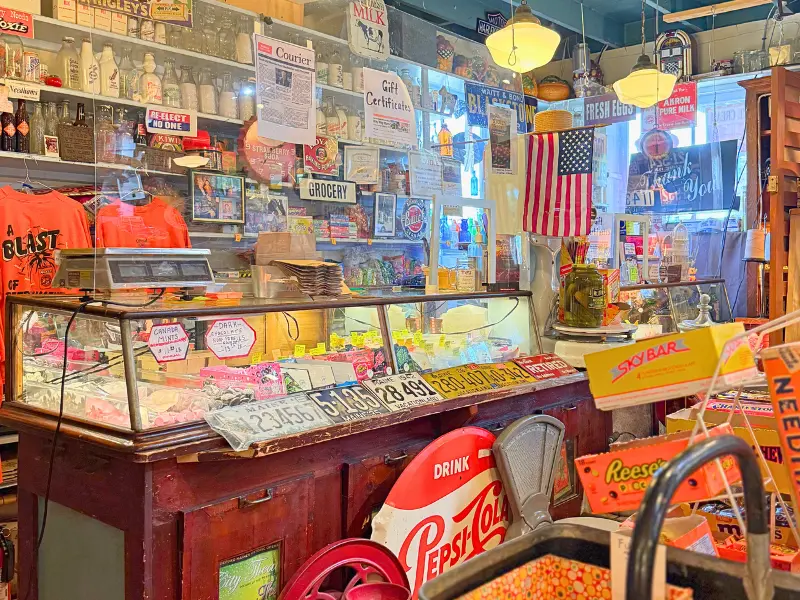 Colorful vintage candy counter inside the Way Way Store in Saco ME.