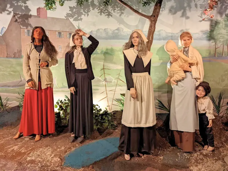 Life-size figures in Puritan clothing inside weird museums.