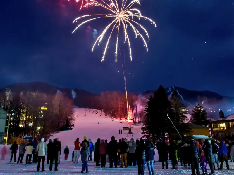 Sunday River fireworks over the ski slopes on New Year’s Eve