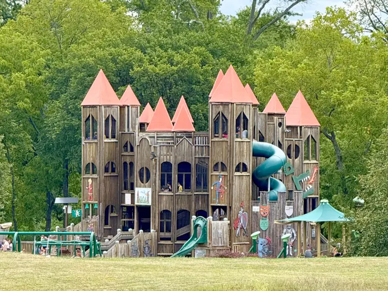 Kids Castle wooden castle playground structure in Doylestown Pennsylvania, a large free playground for families