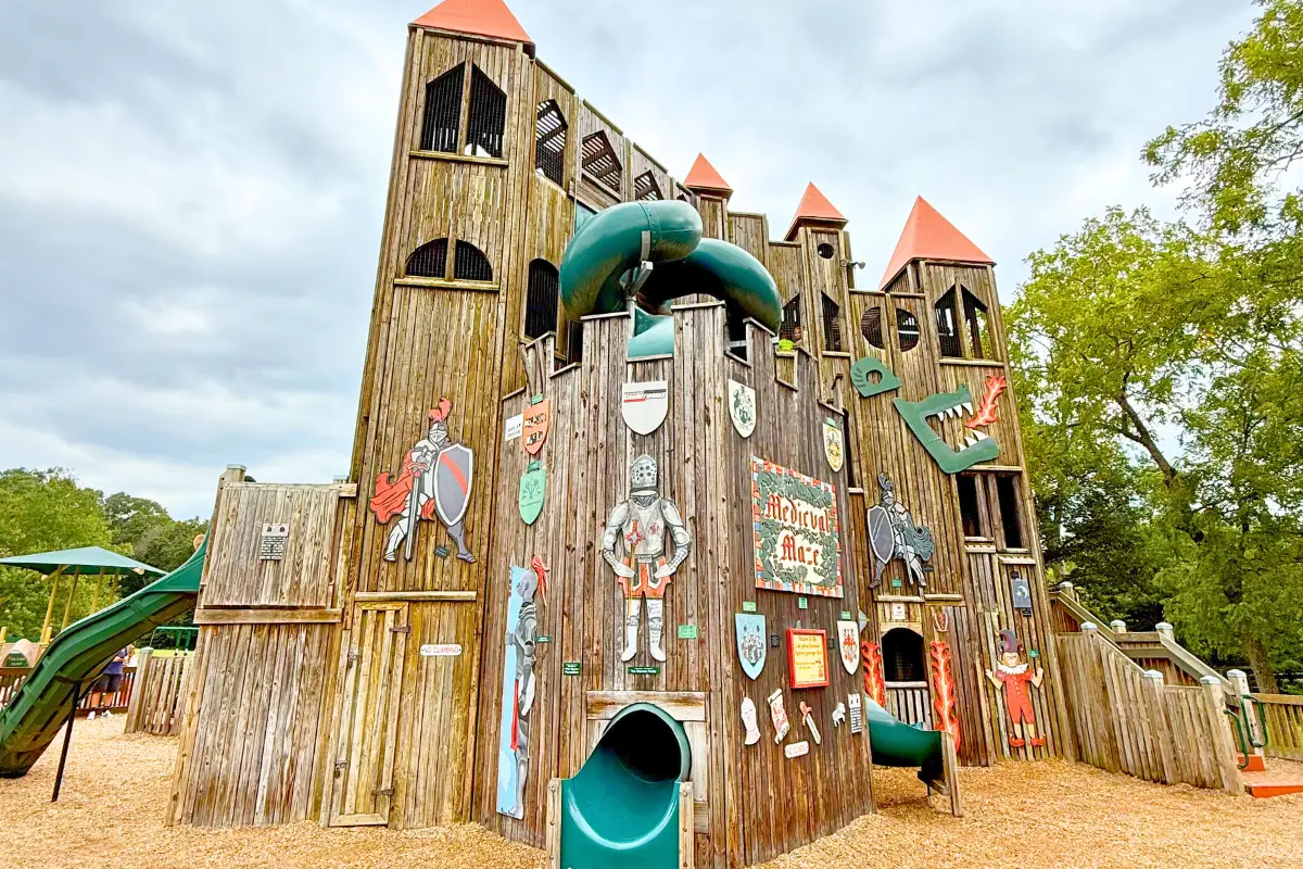 Kids Castle wooden castle playground structure in Doylestown Pennsylvania, a large free place to take kids for free