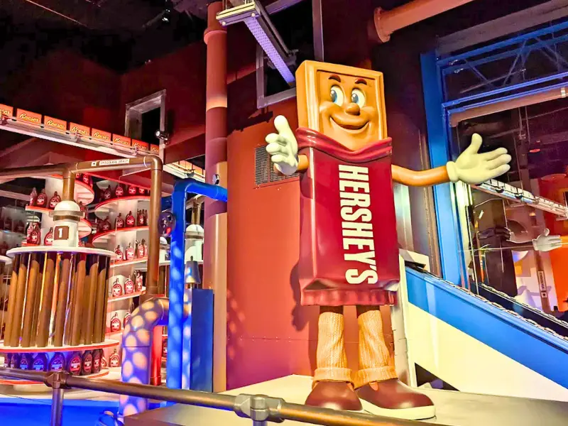 Hershey’s Chocolate Tour ride inside Hershey’s Chocolate World, a fun free attraction and one of the places to take kids for free in Pennsylvania