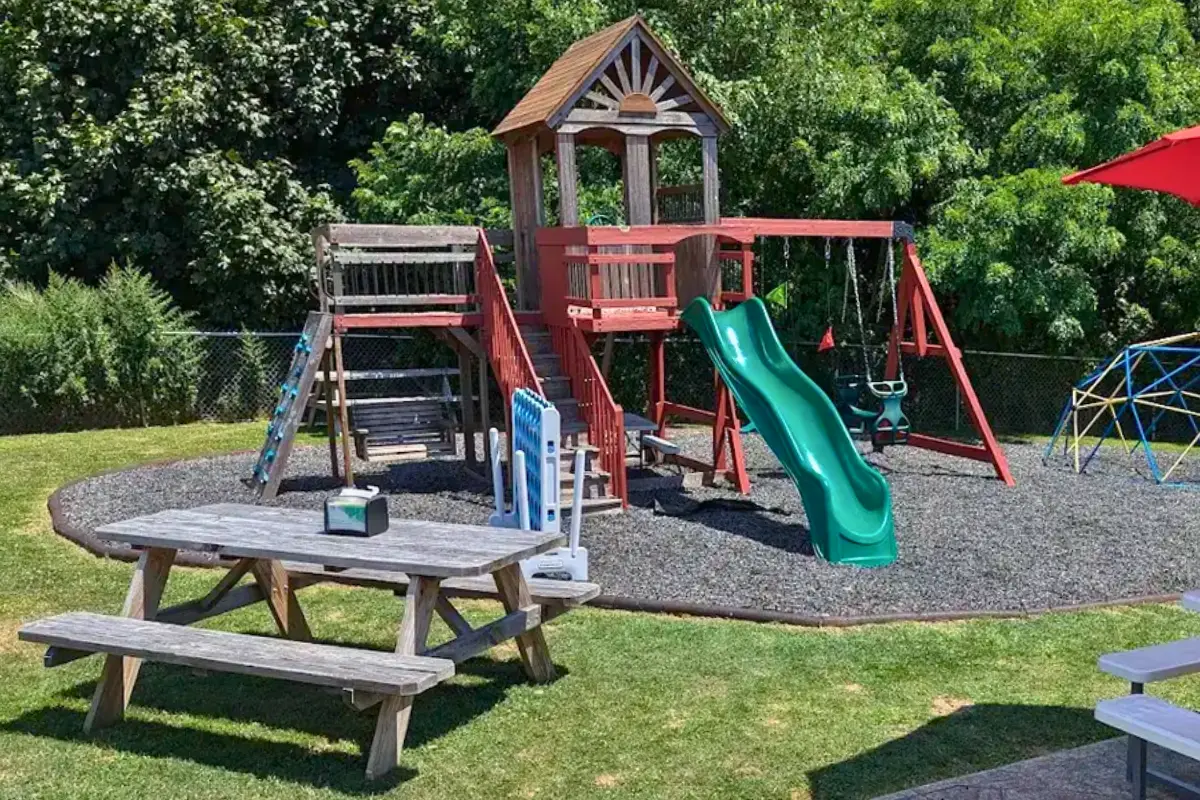 A wooden playground at a restaurant in Massachusetts